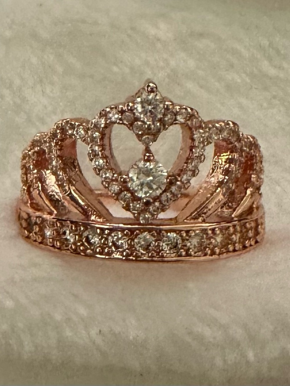 Beautiful Sterling Silver Rose Gold Plated Cz Diadema Crown Ring Size 7.5